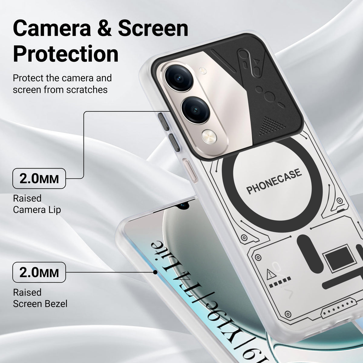 For Vivo Y19 | Vivo Y19e | Vivo T4 Lite Metallic Back Cover Case (Metallic Camera Protection & Buttons | Translucent Milky Shade | Hard Polycarbonate)