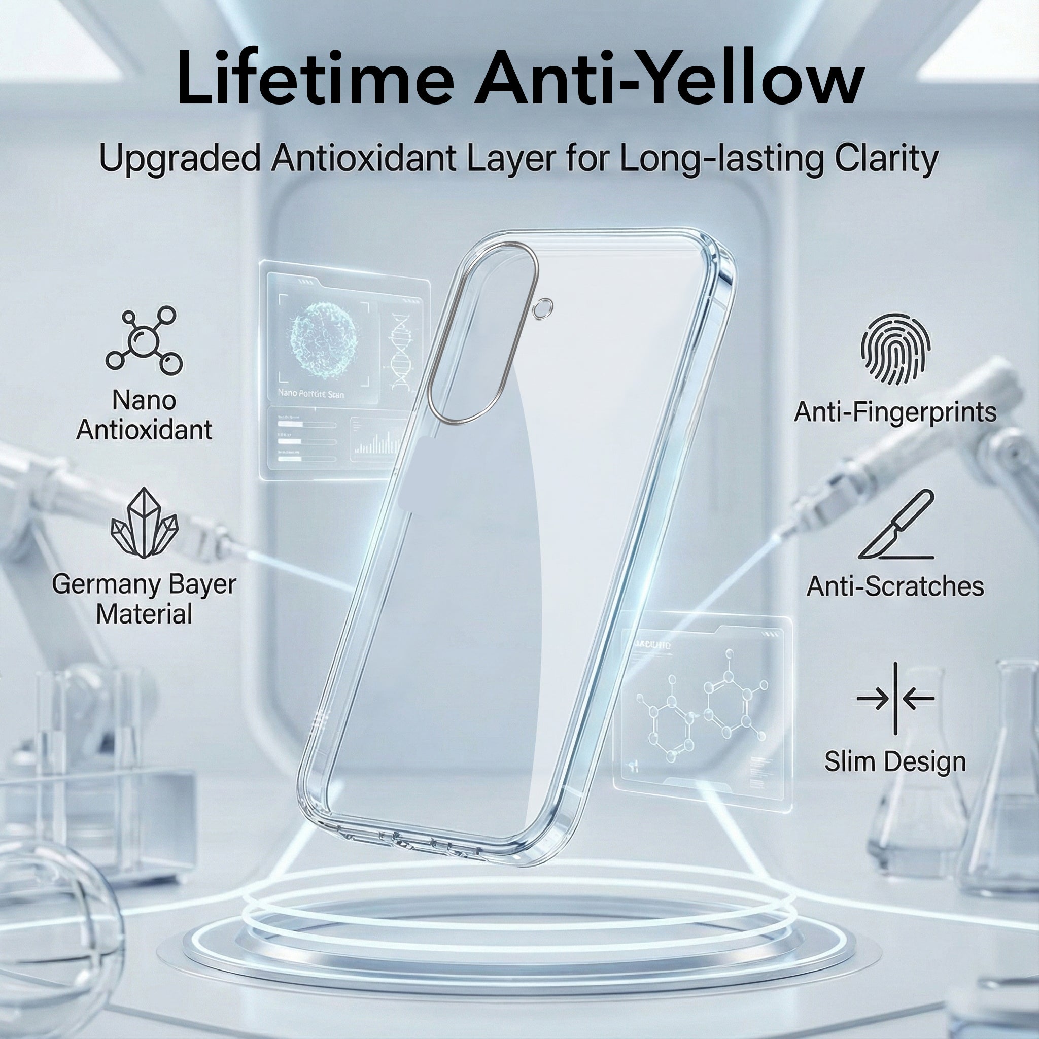For Samsung A27 5G | Samsung M47 5G Combo with Back Cover and 9H Tempered Glass (Lifetime Anti-Yellow | Sleek Hard Crystal | Oleophobic Coating Screen Glass)