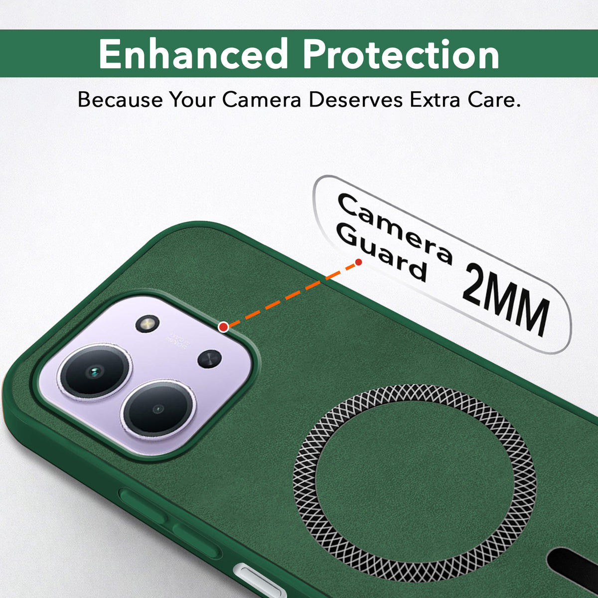 For Redmi 15C Back Cover Case Leather Finish (MagSafe Compatible Wireless Charging | Soft Touch | Camera Bump Protection)