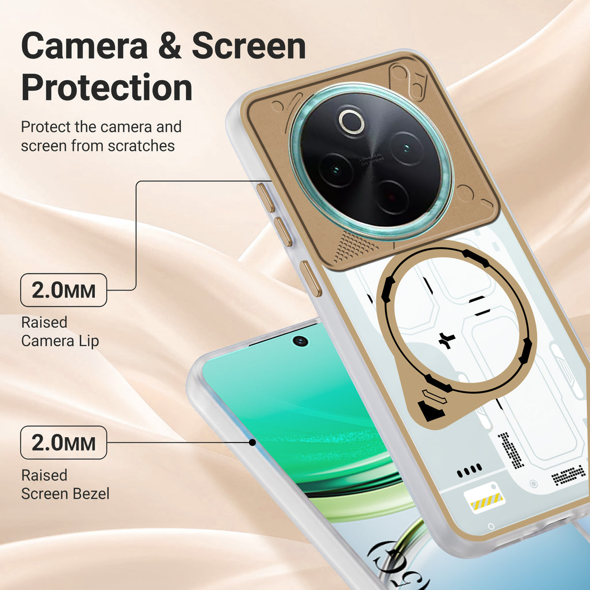 For Vivo T4 Metallic Back Cover Case (Metallic Camera Protection & Buttons | Translucent Milky Shade | Hard Polycarbonate)