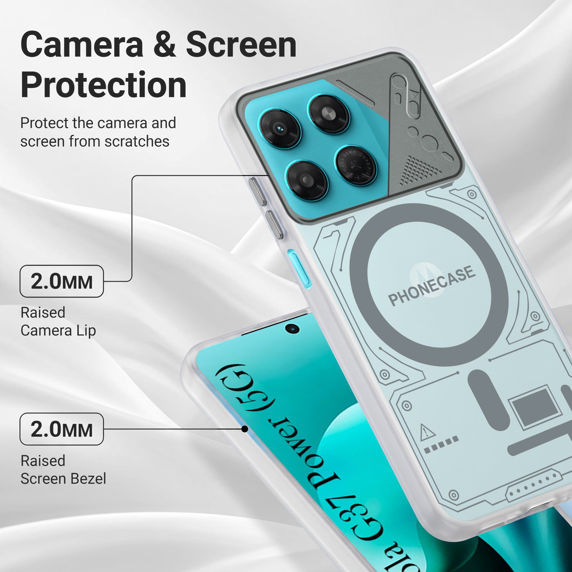 For Motorola Moto G37 Power Metallic Back Cover Case (Metallic Camera Protection & Buttons | Translucent Milky Shade | Hard Polycarbonate)