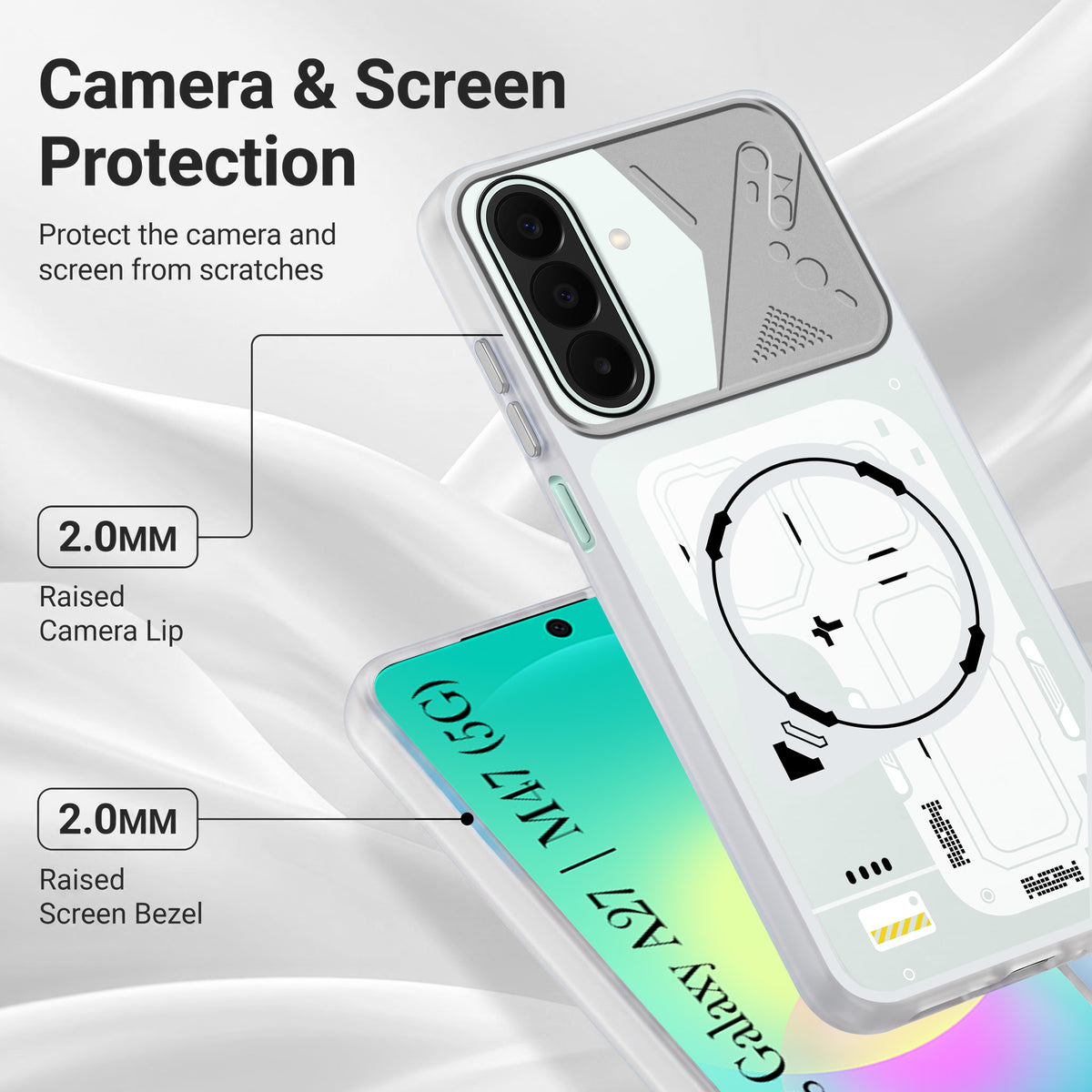 For Samsung Galaxy A27 5G | Galaxy M47 5G Metallic Back Cover Case (Metallic Camera Protection & Buttons | Translucent Milky Shade | Hard Polycarbonate)