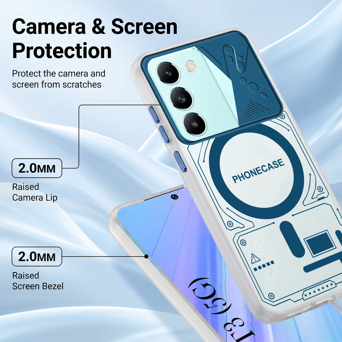 For Vivo T3 5G Metallic Back Cover Case (Metallic Camera Protection & Buttons | Translucent Milky Shade | Hard Polycarbonate)