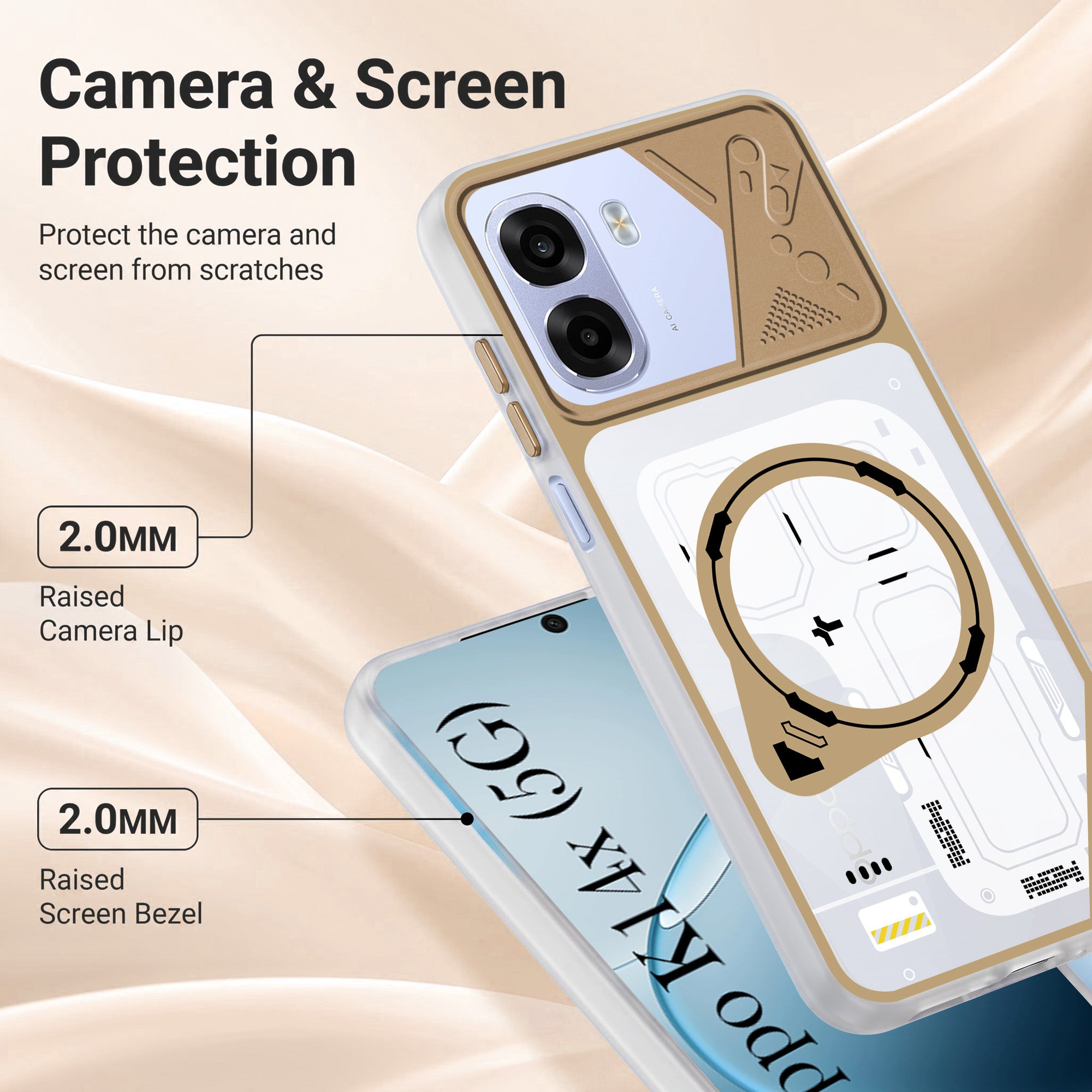 For Oppo K14x 5G Metallic Back Cover Case (Metallic Camera Protection & Buttons | Translucent Milky Shade | Hard Polycarbonate)
