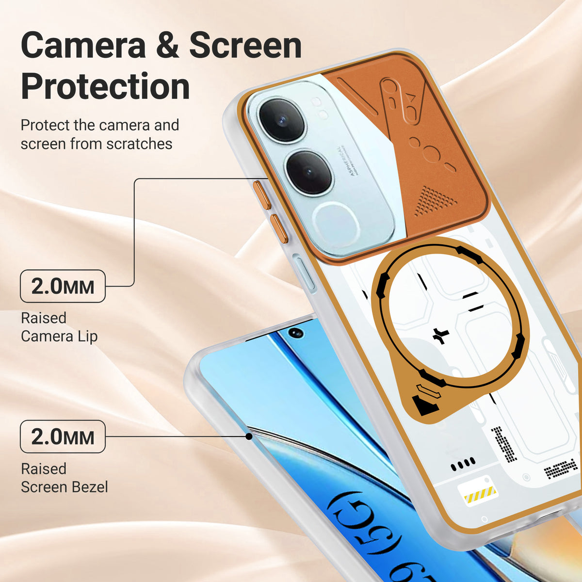 For Vivo Y29 Metallic Back Cover Case (Metallic Camera Protection & Buttons | Translucent Milky Shade | Hard Polycarbonate)