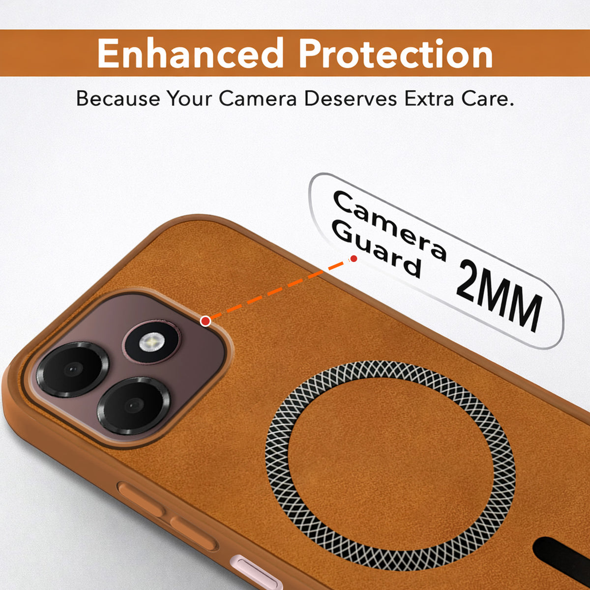 For Oppo A6c 4G Back Cover Case Leather Finish (MagSafe Compatible Wireless Charging | Soft Touch | Camera Bump Protection)