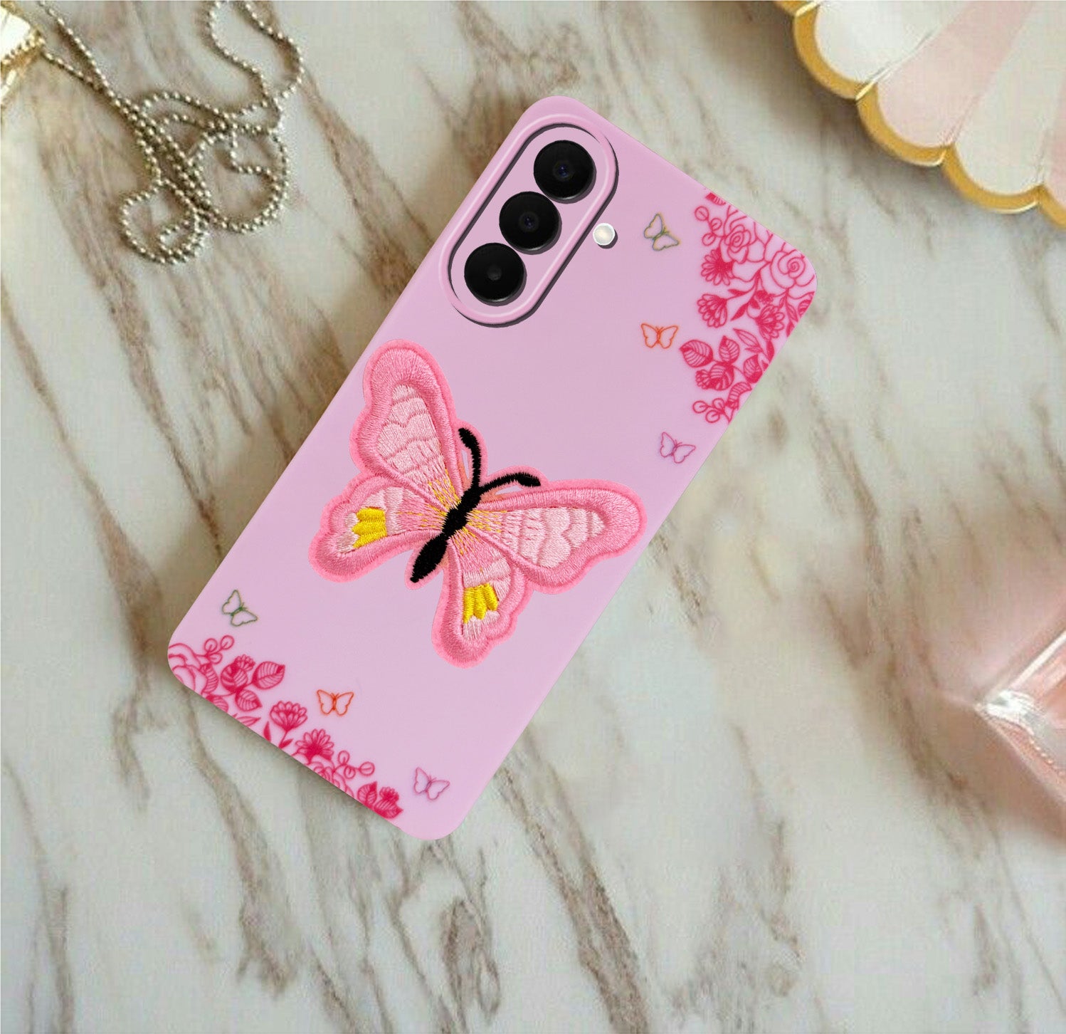 For Samsung Galaxy F70 Pro 5G Back Cover Case (Soft Butterfly Embroidery | Women Teen Girls | Camera Protection| Matte Silicone)
