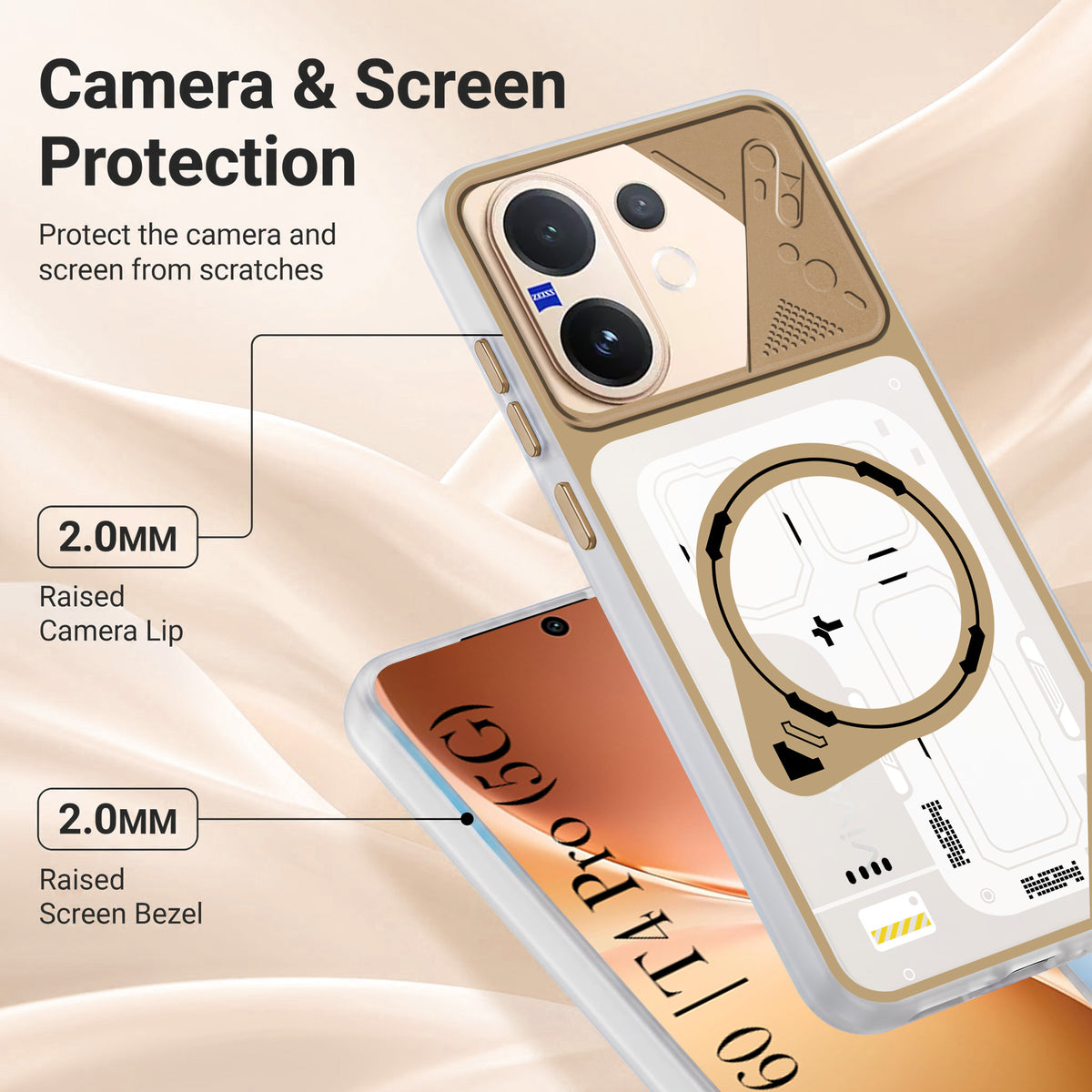 For Vivo V60 | Vivo T4 Pro Metallic Back Cover Case (Metallic Camera Protection & Buttons | Translucent Milky Shade | Hard Polycarbonate)