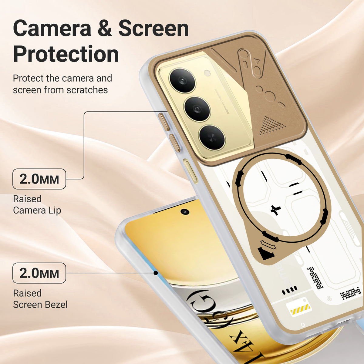 For Realme 14X Metallic Back Cover Case (Metallic Camera Protection & Buttons | Translucent Milky Shade | Hard Polycarbonate)