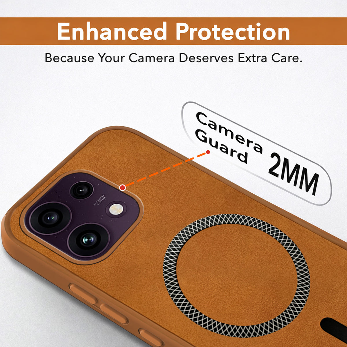 For Oppo Reno 16C 5G Back Cover Case Leather Finish (MagSafe Compatible Wireless Charging | Soft Touch | Camera Bump Protection)