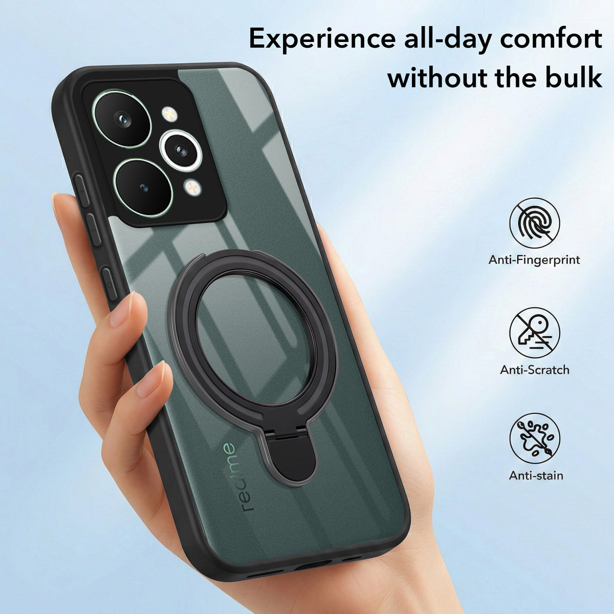For Realme 15 Pro Back Cover Case (Kick Stand Ring Holder | Life time Anti Yellow | Camera Protection)