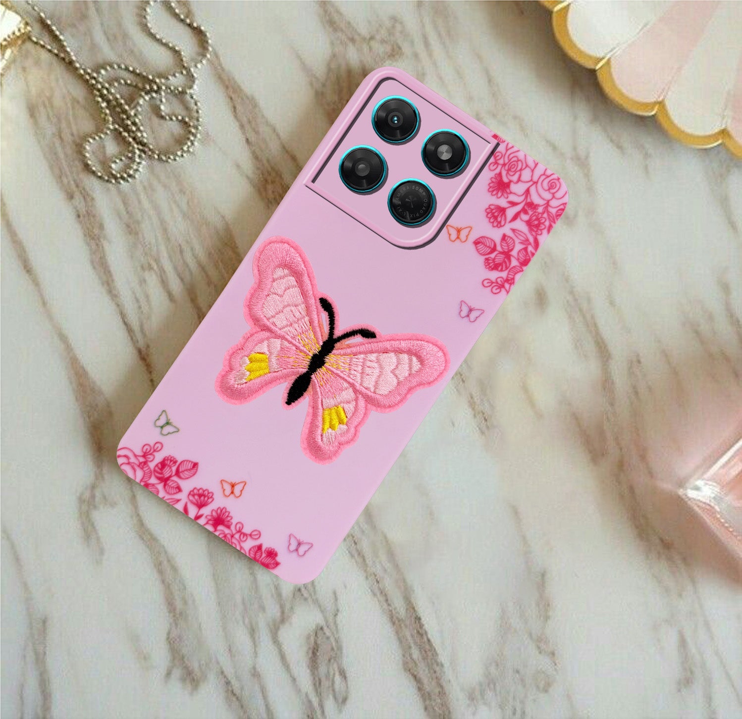 For Motorola Moto G37 Power Back Cover Case (Soft Butterfly Embroidery | Women Teen Girls | Camera Protection| Matte Silicone)