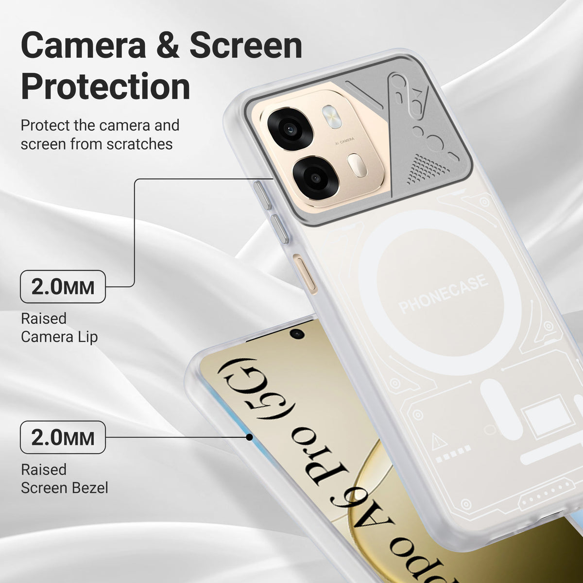 For Oppo A6 Pro Metallic Back Cover Case (Metallic Camera Protection & Buttons | Translucent Milky Shade | Hard Polycarbonate)