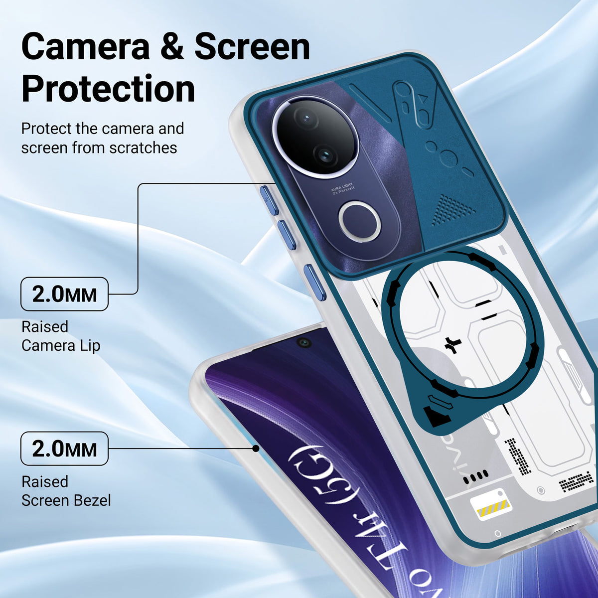 For Vivo T4R Metallic Back Cover Case (Metallic Camera Protection & Buttons | Translucent Milky Shade | Hard Polycarbonate)