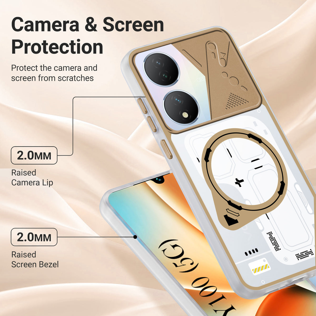 For Vivo Y100 5G Metallic Back Cover Case (Metallic Camera Protection & Buttons | Translucent Milky Shade | Hard Polycarbonate)