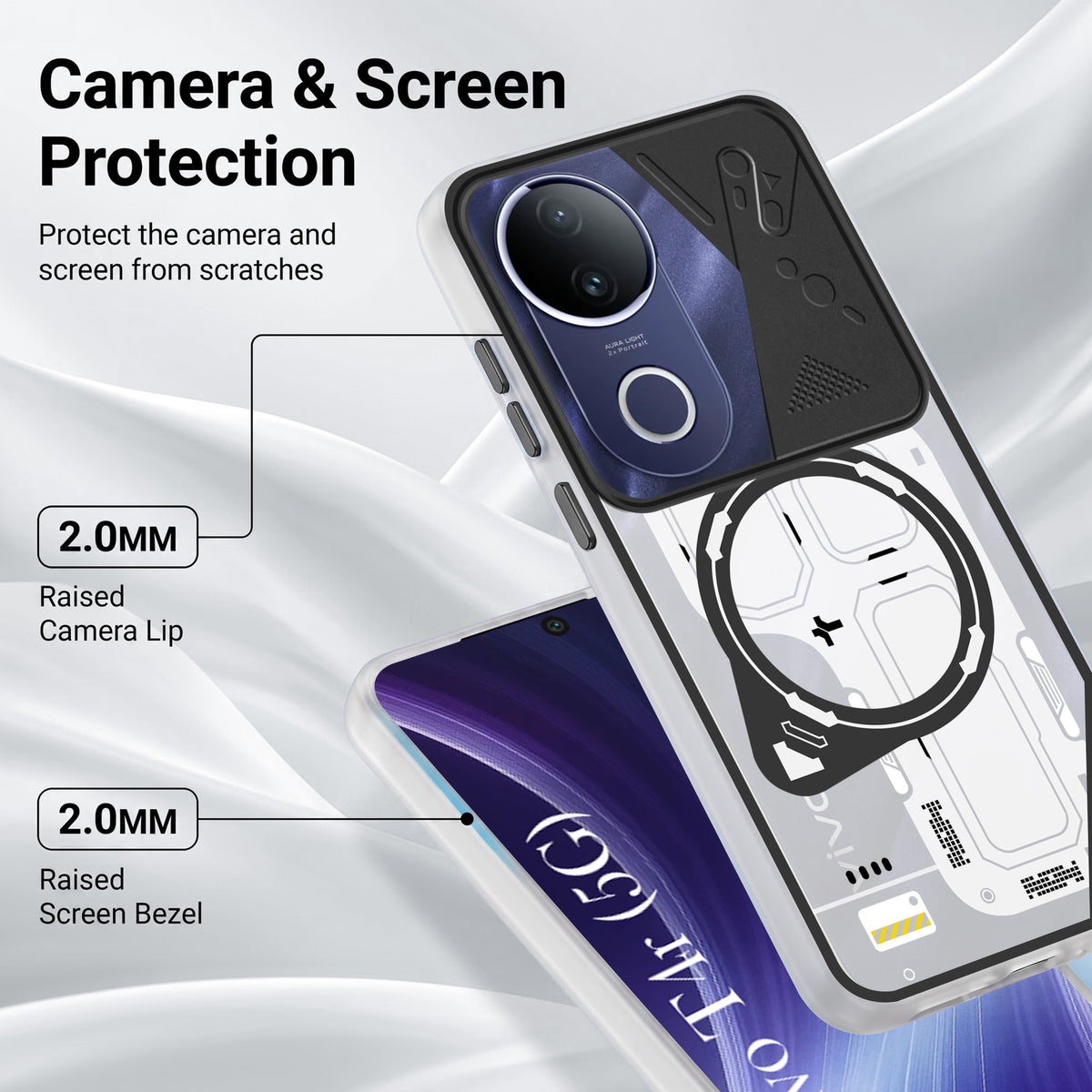 For Vivo T4R Metallic Back Cover Case (Metallic Camera Protection & Buttons | Translucent Milky Shade | Hard Polycarbonate)