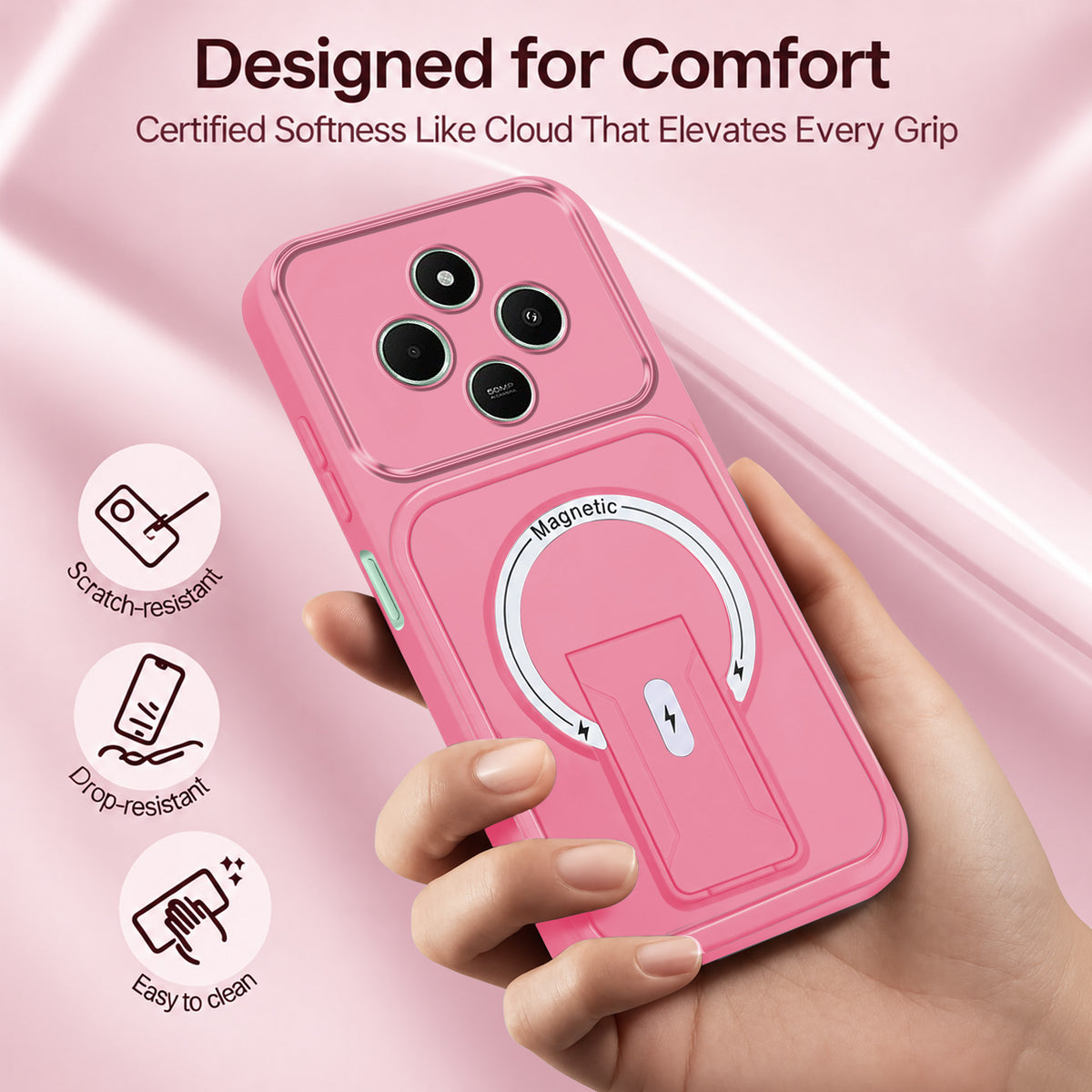 For Poco C75 | Poco M7 Back Case Cover Metallic (Hybrid Armor Kickstand | MagSafe Compatible | Camera Protection Shockproof)