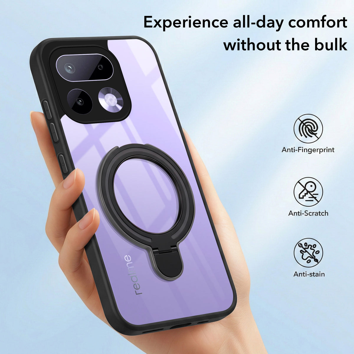 For Realme 16 Pro Back Cover Case (Kick Stand Ring Holder | Life time Anti Yellow | Camera Protection)