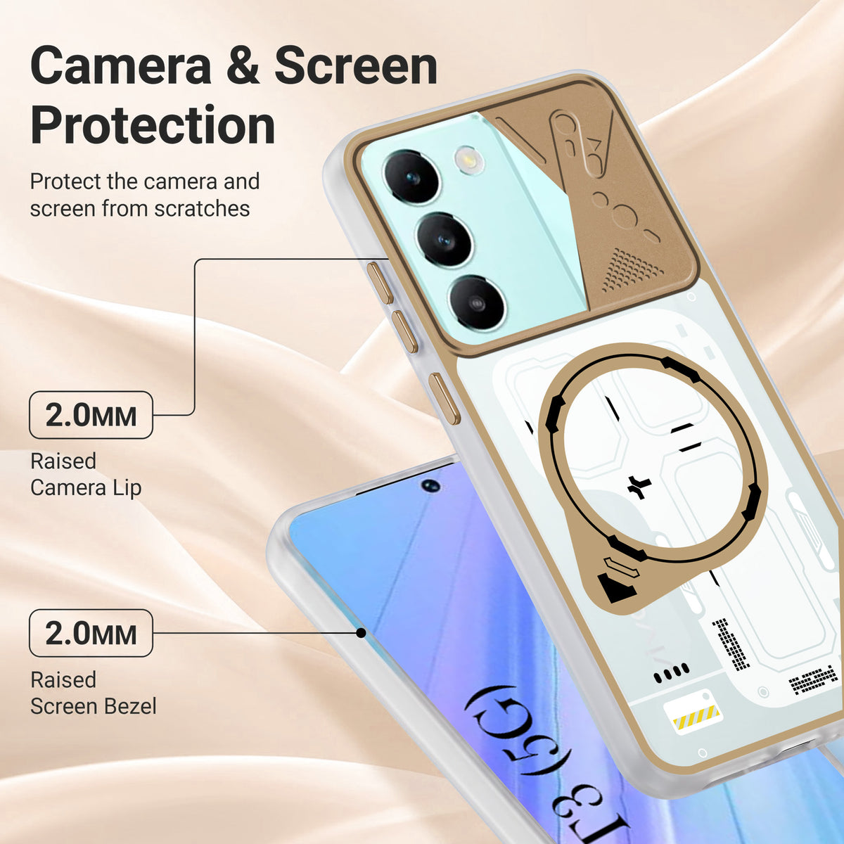 For Vivo T3 5G Metallic Back Cover Case (Metallic Camera Protection & Buttons | Translucent Milky Shade | Hard Polycarbonate)