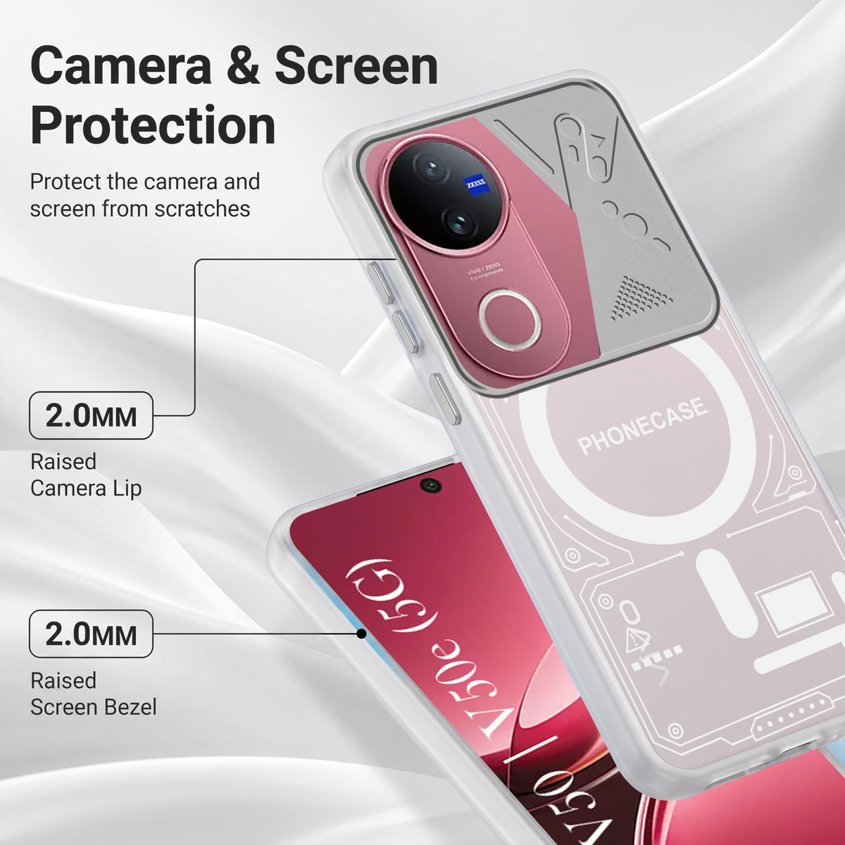 For Vivo V50 | Vivo V50e  Metallic Back Cover Case (Metallic Camera Protection & Buttons | Translucent Milky Shade | Hard Polycarbonate)