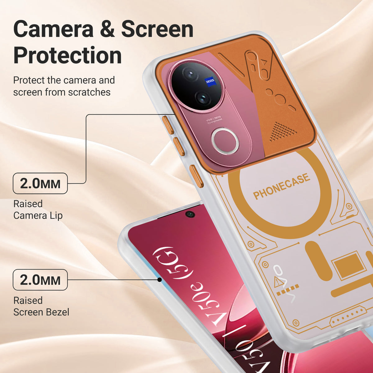 For Vivo V50 | Vivo V50e  Metallic Back Cover Case (Metallic Camera Protection & Buttons | Translucent Milky Shade | Hard Polycarbonate)