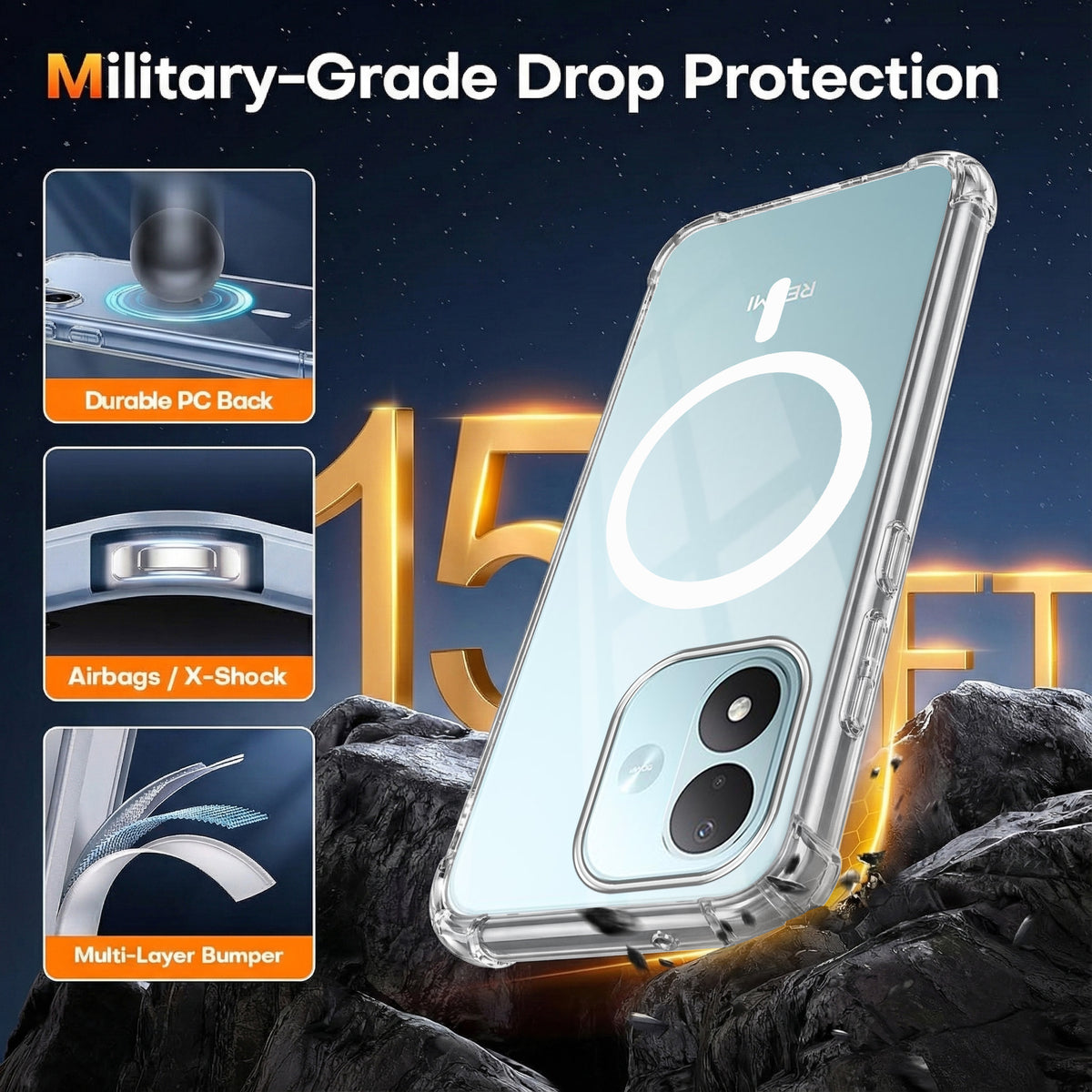 For Redmi Note 17 5G Back Cover Shockproof Crystal-Clear (Magsafe Wireless Support | Drop & Camera Protection | Hard Polycarbonate)