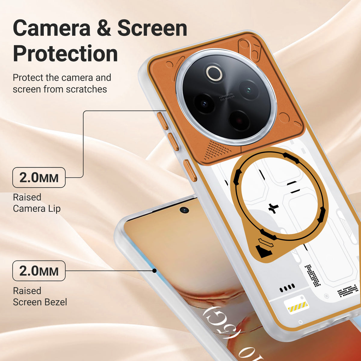 For Vivo iQOO Z10 Metallic Back Cover Case (Metallic Camera Protection & Buttons | Translucent Milky Shade | Hard Polycarbonate)