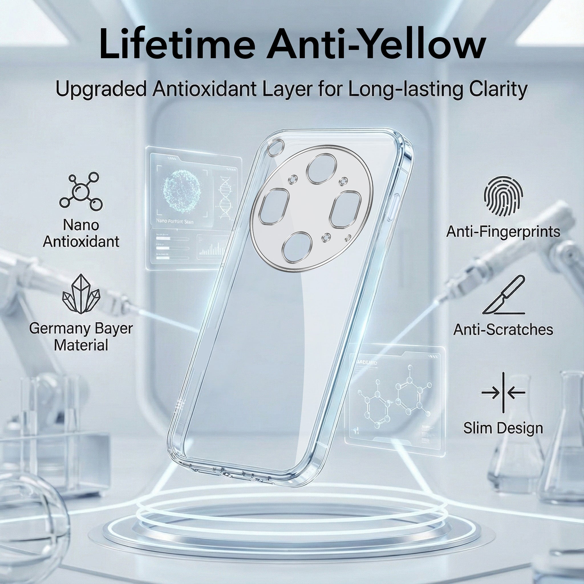 For Oppo Find X9 Ultra Combo with Back Cover and 9H Tempered Glass (Lifetime Anti-Yellow | Sleek Hard Crystal | Oleophobic Coating Screen Glass)