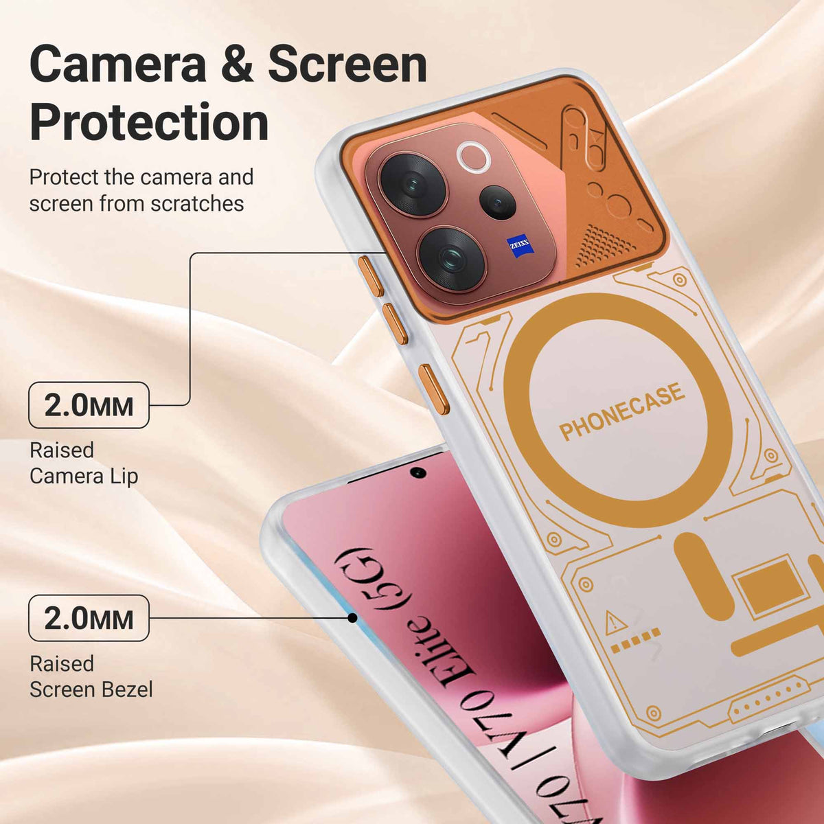 For Vivo V70 | Vivo V70 Elite 5G Metallic Back Cover Case (Metallic Camera Protection & Buttons | Translucent Milky Shade | Hard Polycarbonate)