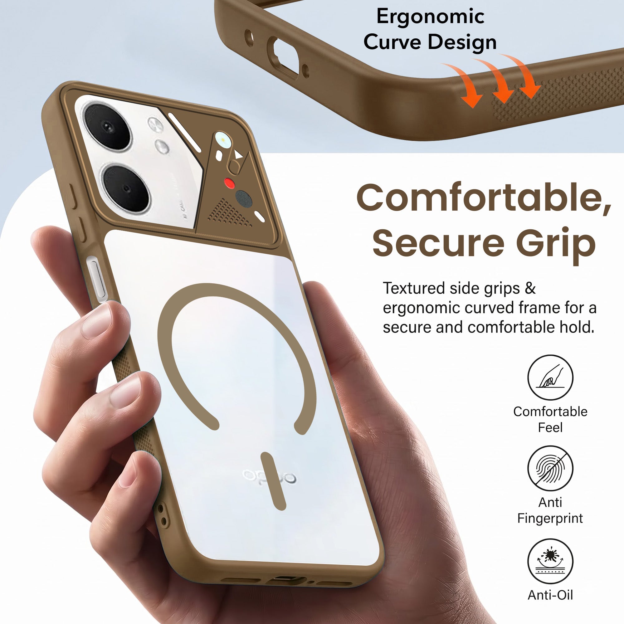 For Oppo K14x 5G Back Cover Case Lifetime Anti-Yellow Clear (Camera Protection | Side Grip | Wireless MagSafe Compatible)