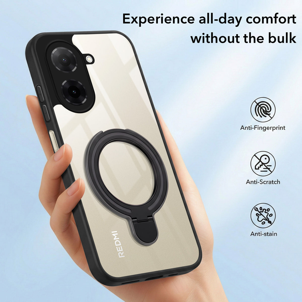 For Redmi A5 4G Back Cover Case (Kick Stand Ring Holder | Life time Anti Yellow | Camera Protection)