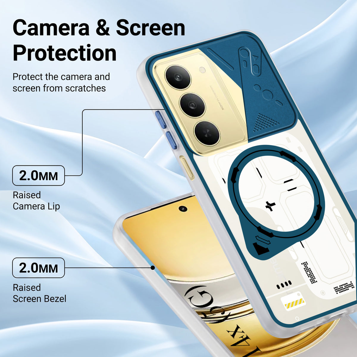 For Realme 14X Metallic Back Cover Case (Metallic Camera Protection & Buttons | Translucent Milky Shade | Hard Polycarbonate)