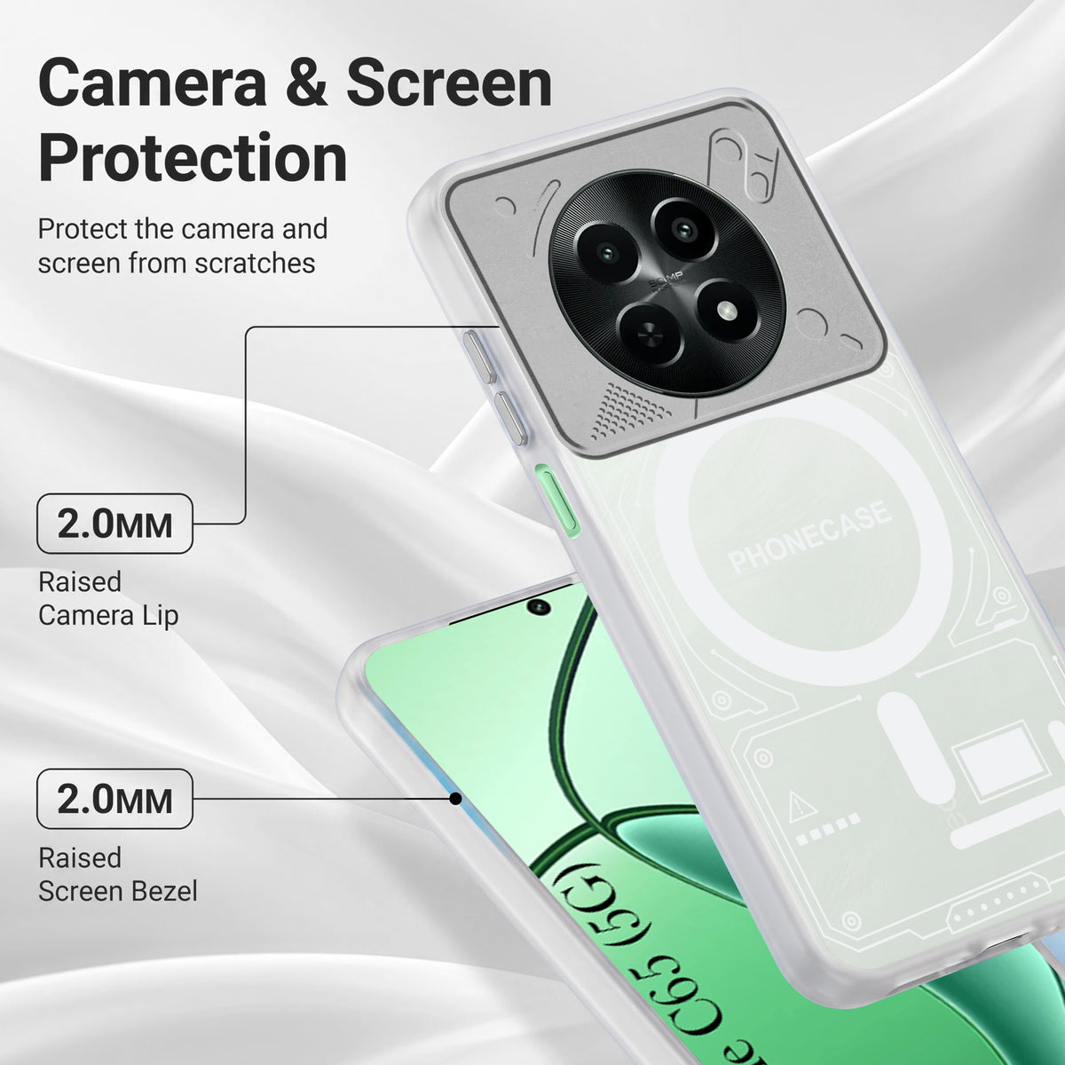For Realme C65 5G Metallic Back Cover Case (Metallic Camera Protection & Buttons | Translucent Milky Shade | Hard Polycarbonate)