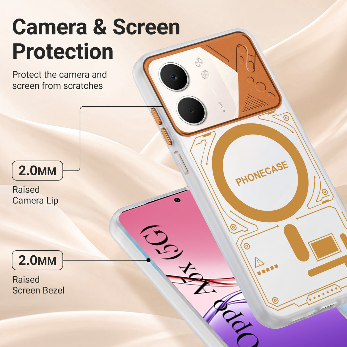 For Oppo A5X Metallic Back Cover Case (Metallic Camera Protection & Buttons | Translucent Milky Shade | Hard Polycarbonate)