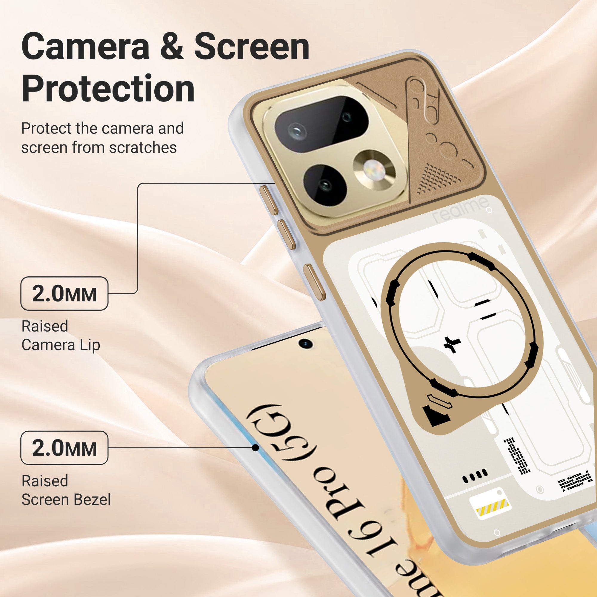 For Realme 16 Pro Metallic Back Cover Case (Metallic Camera Protection & Buttons | Translucent Milky Shade | Hard Polycarbonate)
