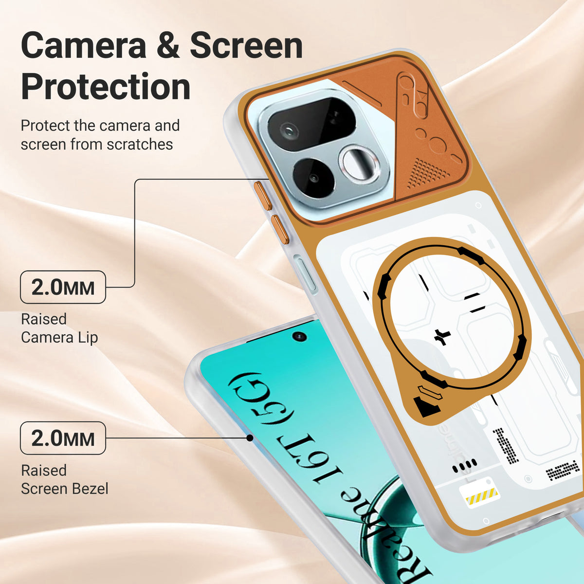 For Realme 16T 5G Metallic Back Cover Case (Metallic Camera Protection & Buttons | Translucent Milky Shade | Hard Polycarbonate)