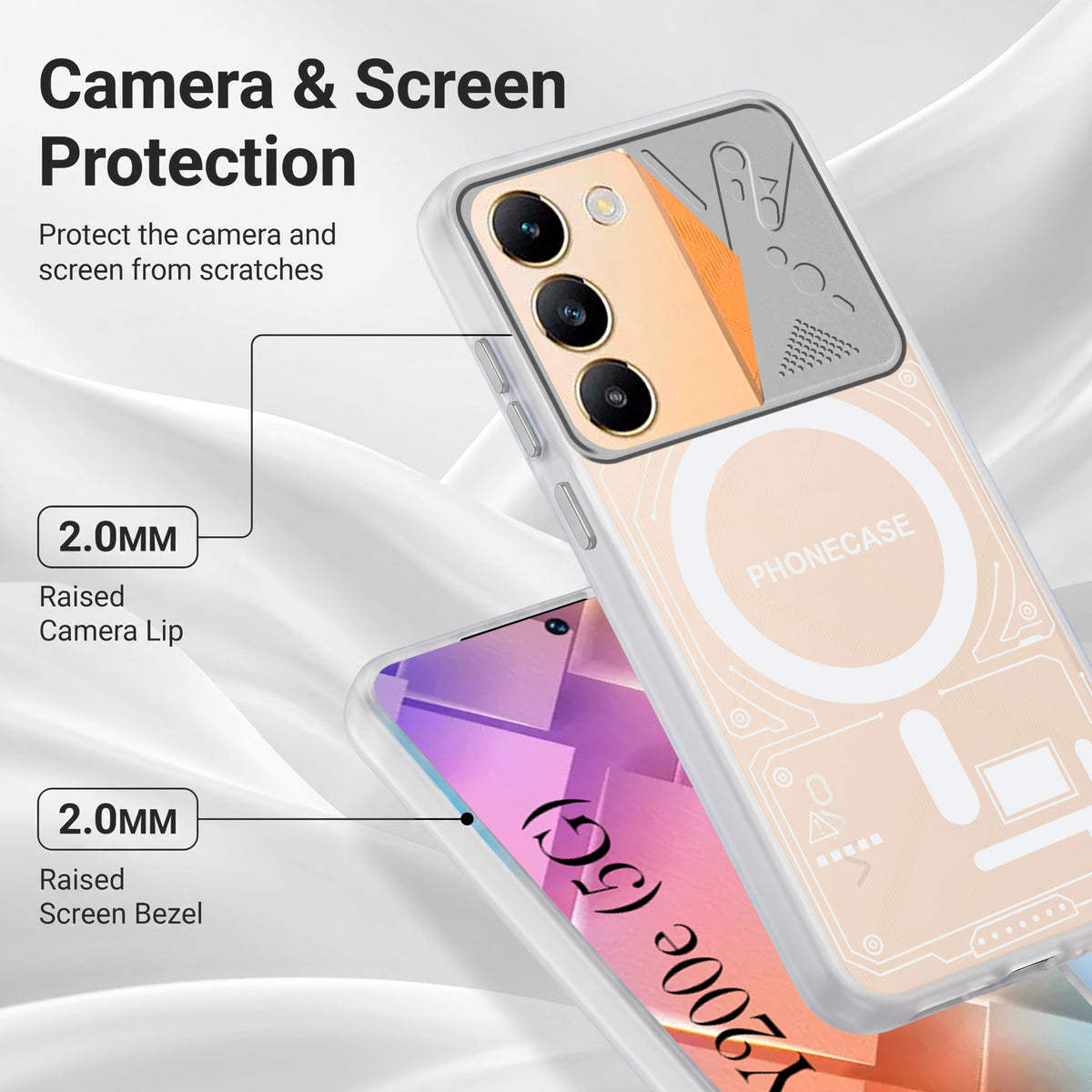 For Vivo Y200e Metallic Back Cover Case (Metallic Camera Protection & Buttons | Translucent Milky Shade | Hard Polycarbonate)