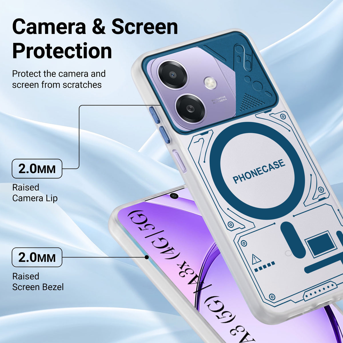 For Oppo A3X (4G/5G) | Oppo A3 5G Metallic Back Cover Case (Metallic Camera Protection & Buttons | Translucent Milky Shade | Hard Polycarbonate)