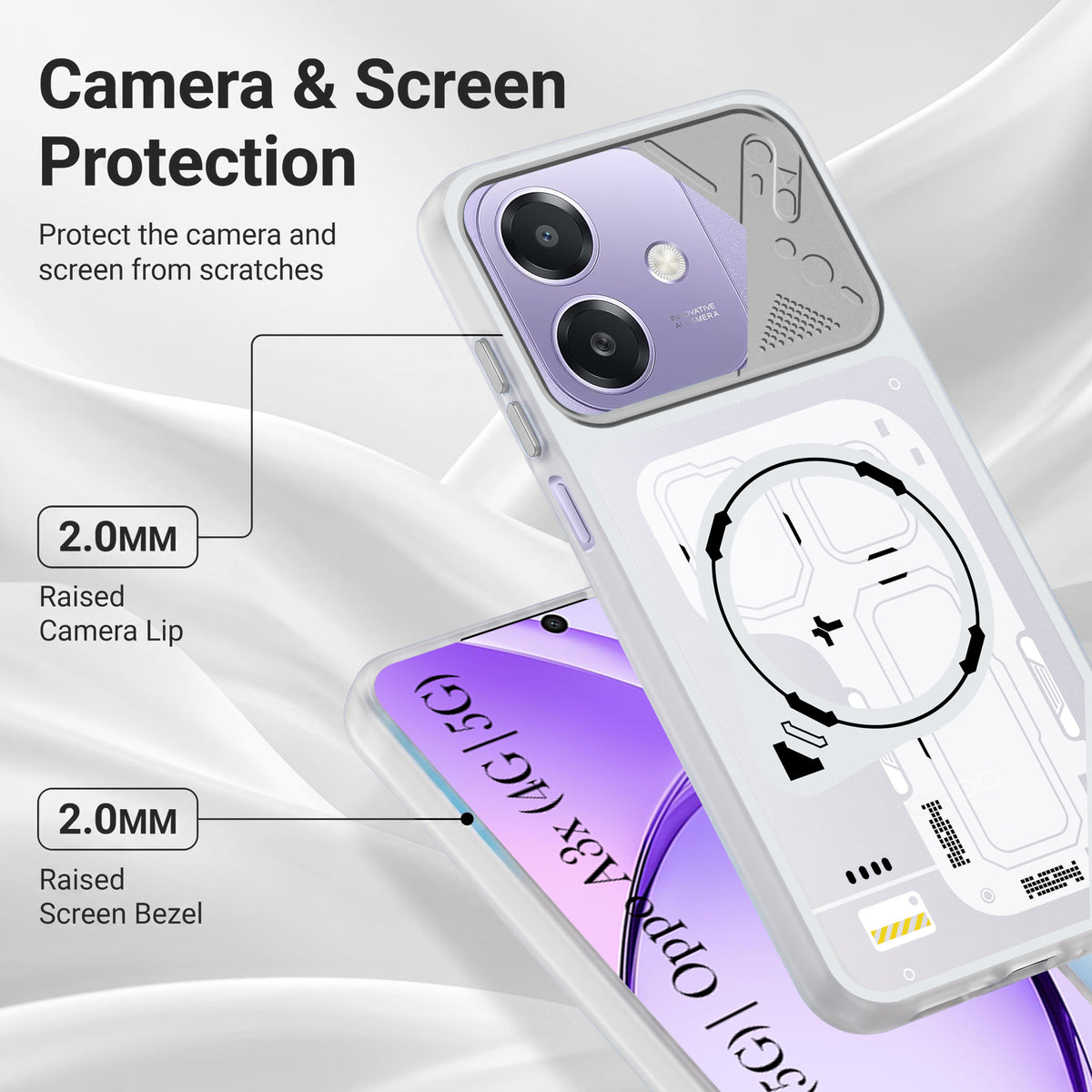 For Oppo A3X (4G/5G) | Oppo A3 5G Metallic Back Cover Case (Metallic Camera Protection & Buttons | Translucent Milky Shade | Hard Polycarbonate)
