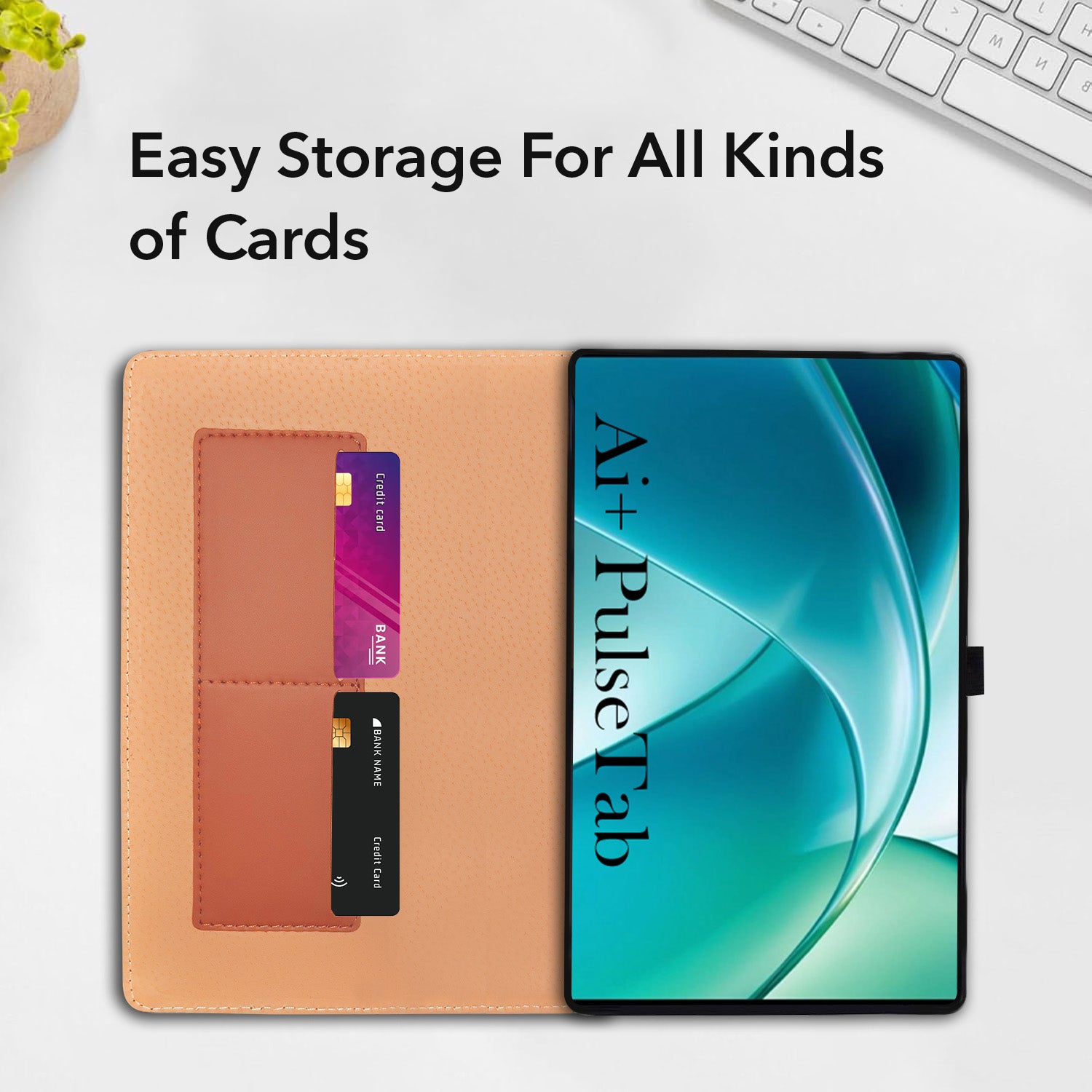 For Ai+ Pulse Tab 10.95 Inch Flip Cover Folio Cover (PU Leather | Multi-Angle Smart Stand | Card Storage Slots | Silicone Back Pouch)