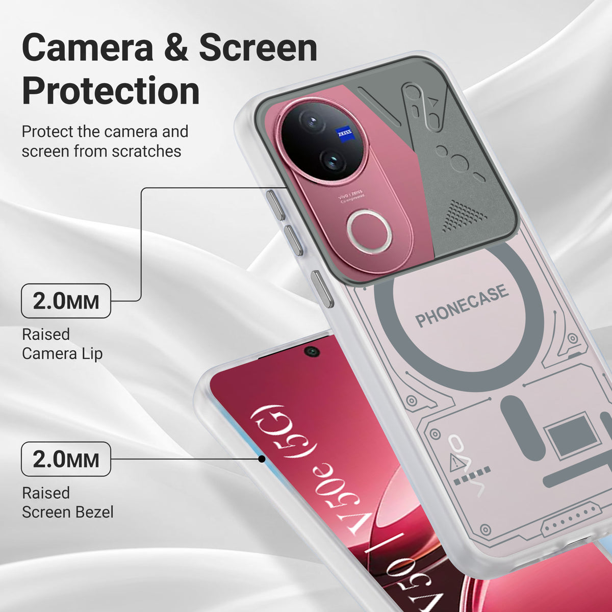 For Vivo V50 | Vivo V50e  Metallic Back Cover Case (Metallic Camera Protection & Buttons | Translucent Milky Shade | Hard Polycarbonate)