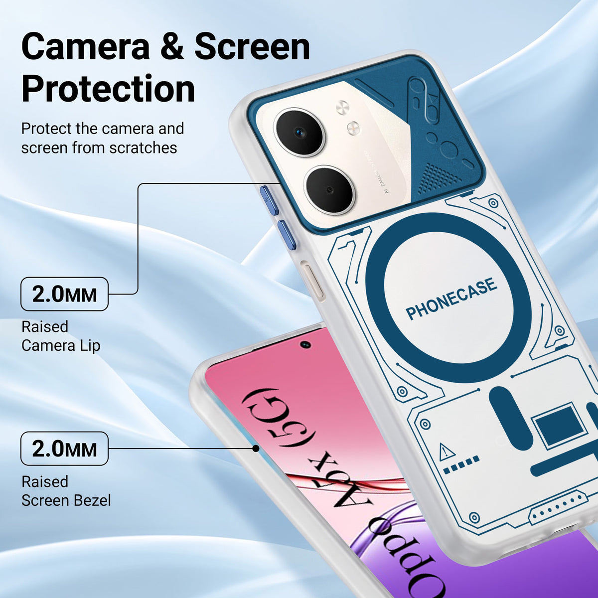 For Oppo A5X Metallic Back Cover Case (Metallic Camera Protection & Buttons | Translucent Milky Shade | Hard Polycarbonate)