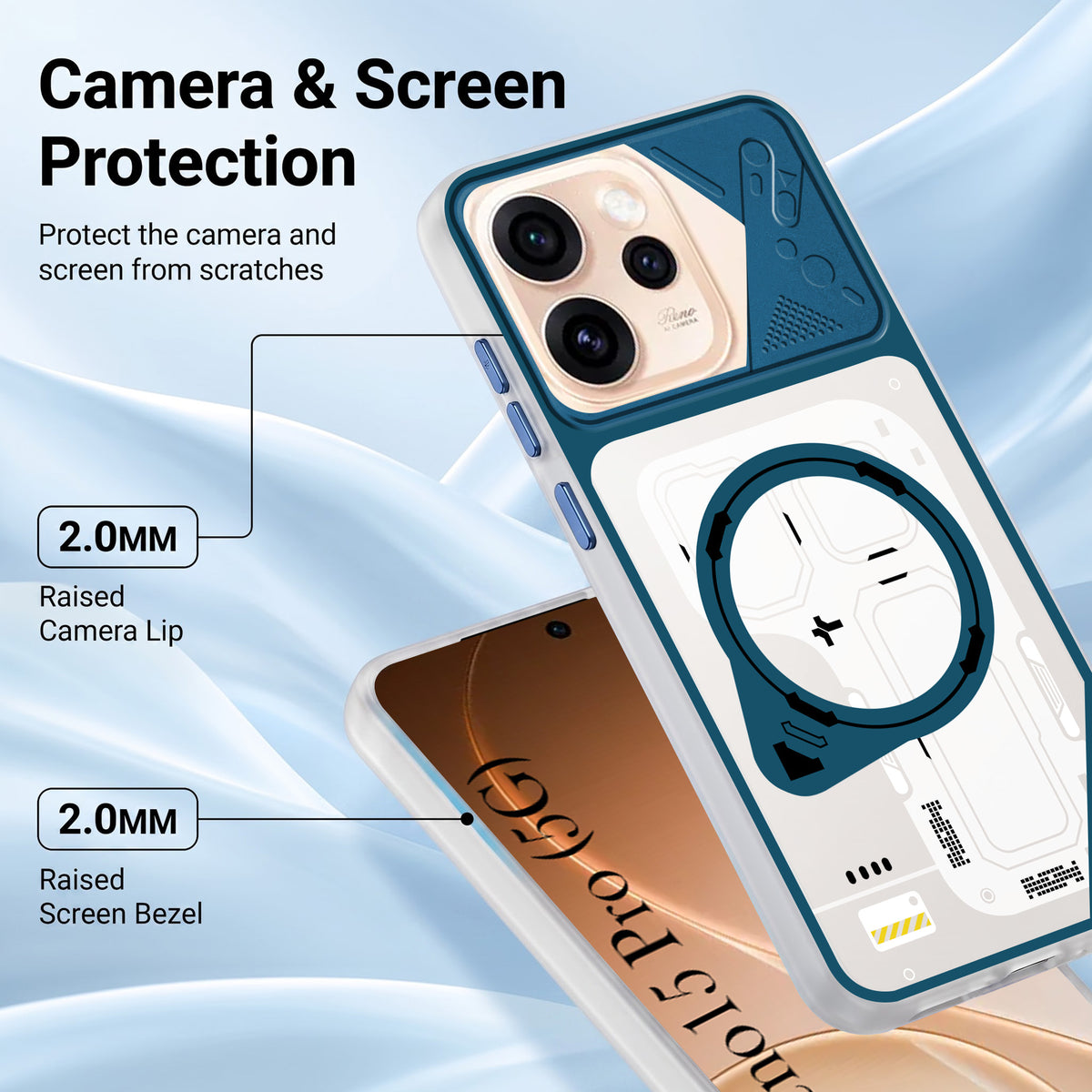 For Oppo Reno15 Pro 5G | Oppo Reno 15 Pro 5G Metallic Back Cover Case (Metallic Camera Protection & Buttons | Translucent Milky Shade | Hard Polycarbonate)
