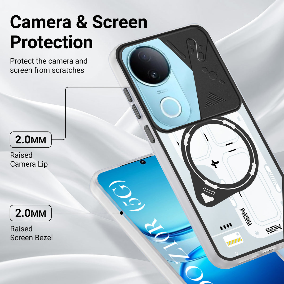 For Vivo iQOO Z10R Metallic Back Cover Case (Metallic Camera Protection & Buttons | Translucent Milky Shade | Hard Polycarbonate)