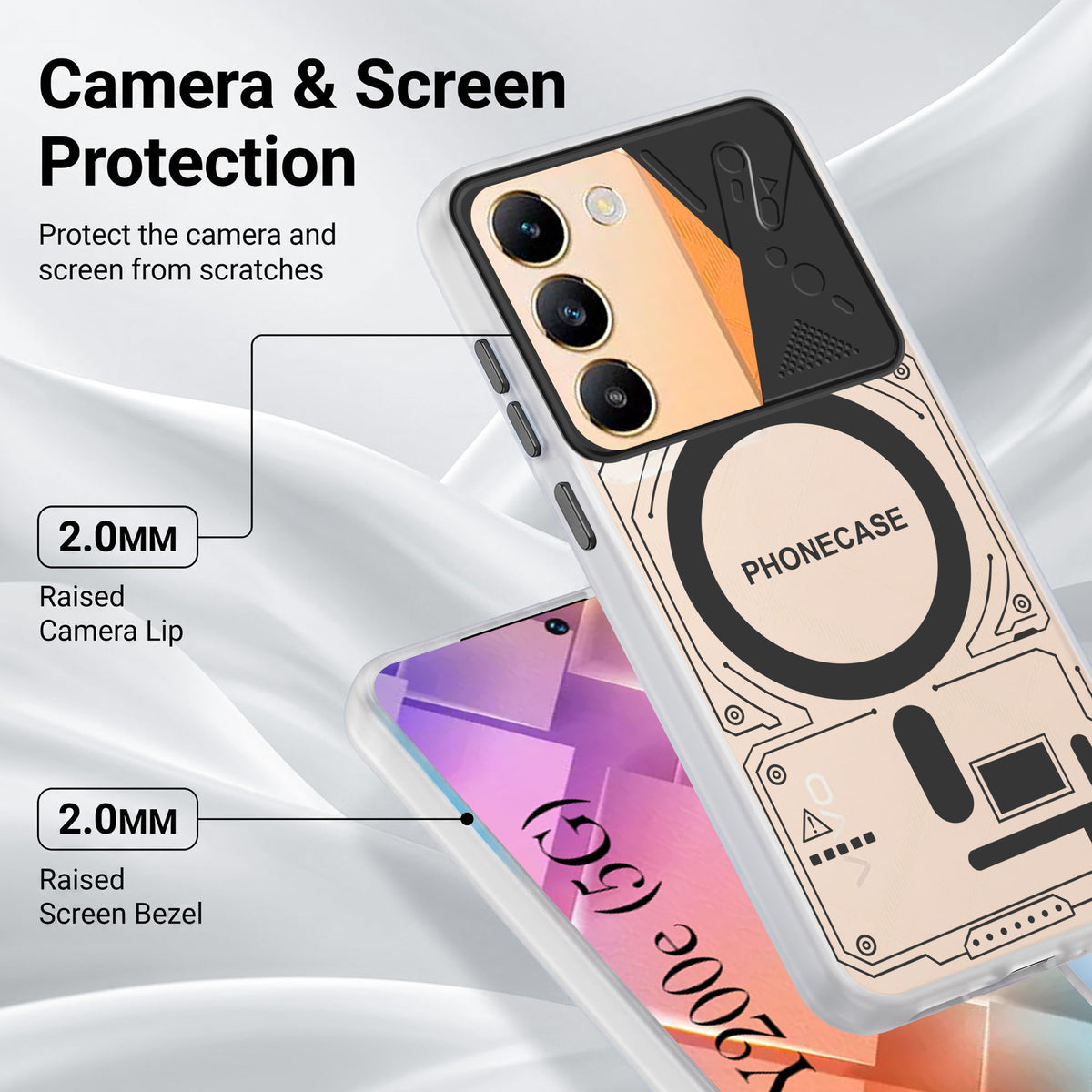 For Vivo Y200e Metallic Back Cover Case (Metallic Camera Protection & Buttons | Translucent Milky Shade | Hard Polycarbonate)