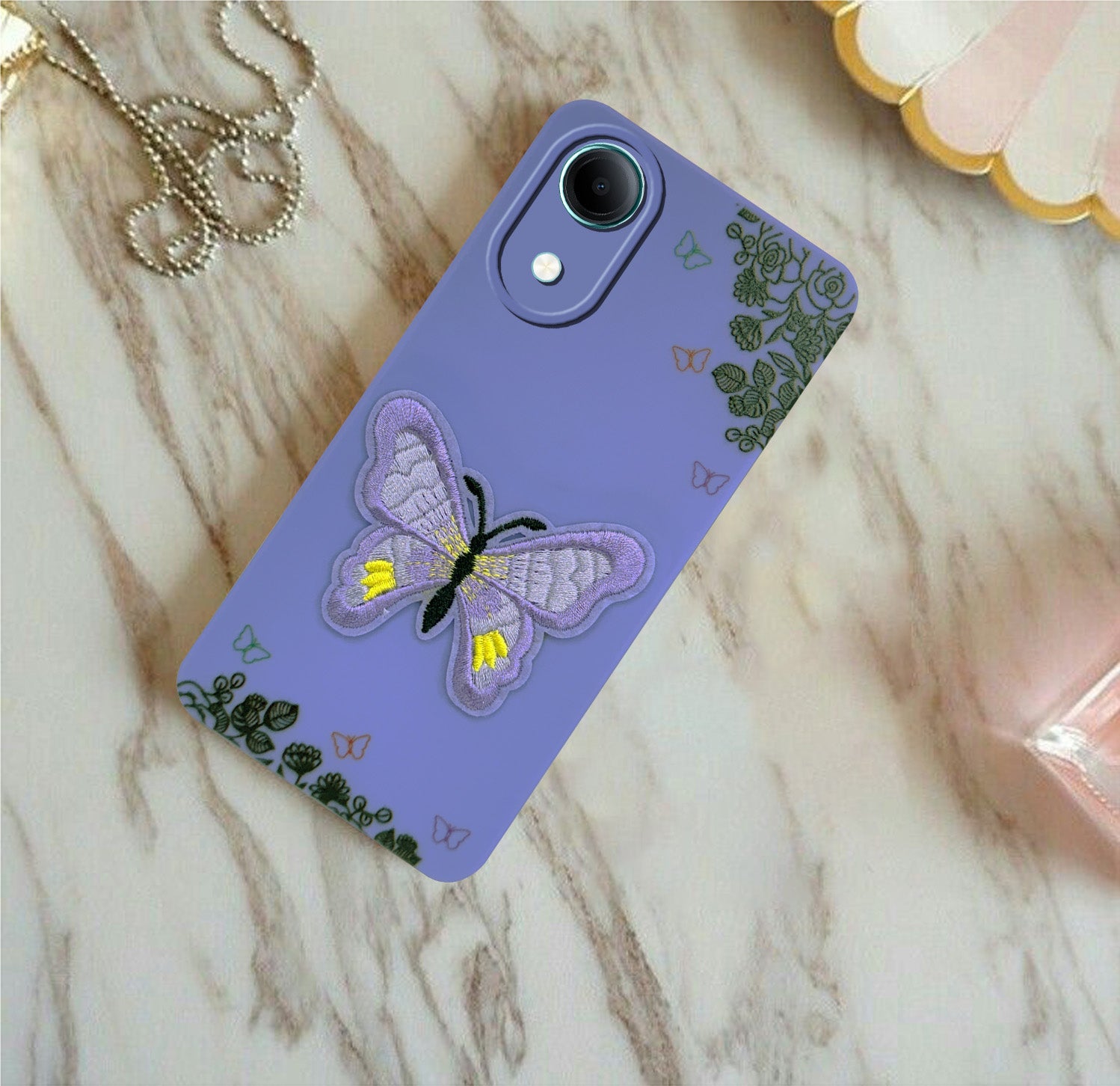 For Vivo T5e 5G Back Cover Case (Soft Butterfly Embroidery | Women Teen Girls | Camera Protection| Matte Silicone)