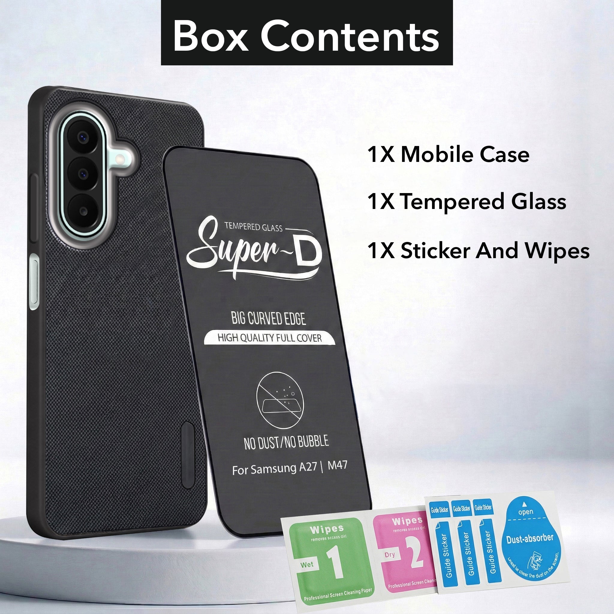 For Samsung A27 5G | Samsung M47 5G Combo with Back Cover and 9H Tempered Glass (Textured Grip Design | Micro-Fiber Cloth Inside | Oleophobic Coating Screen Glass)