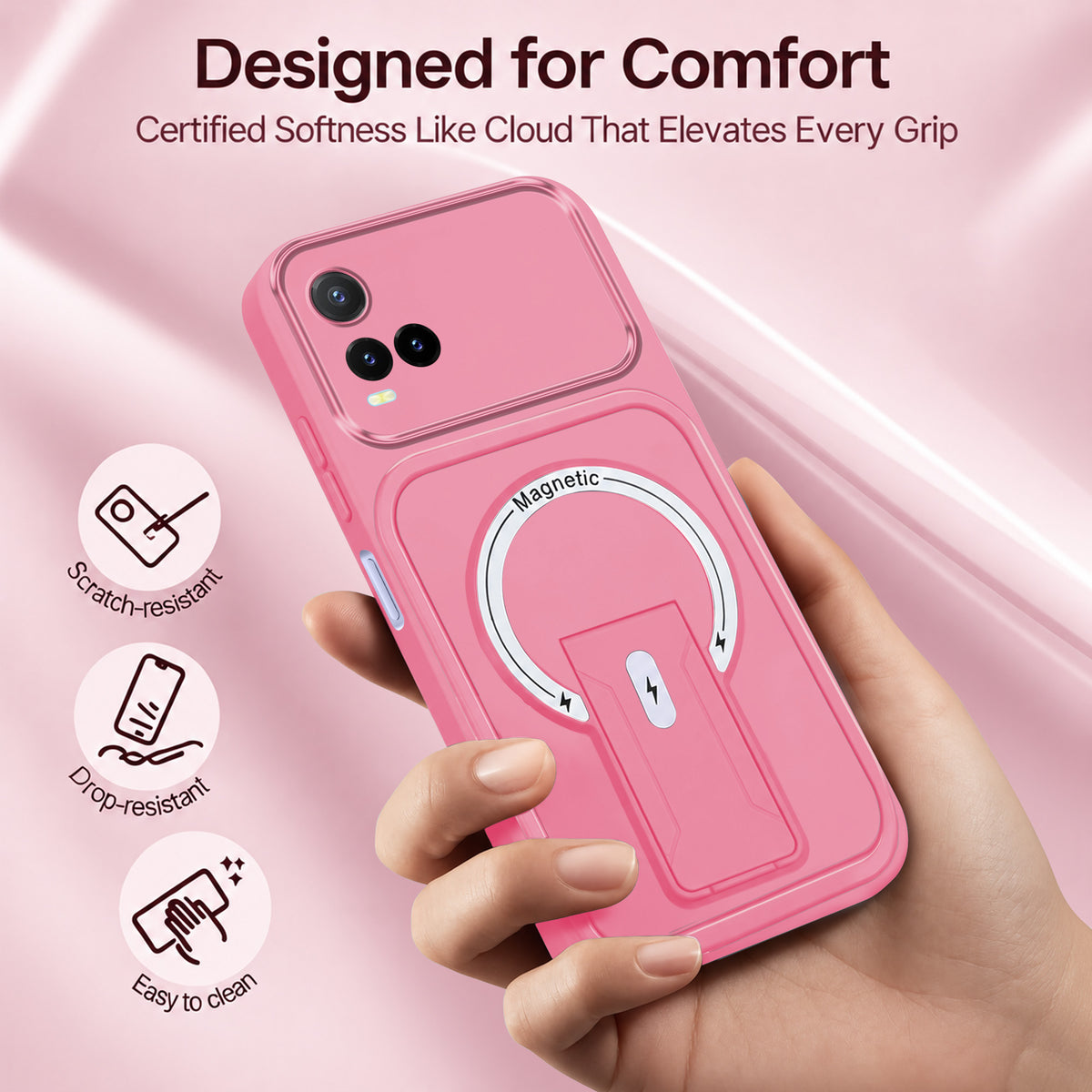 For Vivo Y33T | Vivo Y21T | Vivo Y21s Back Case Cover Metallic (Hybrid Armor Kickstand | MagSafe Compatible | Camera Protection Shockproof)