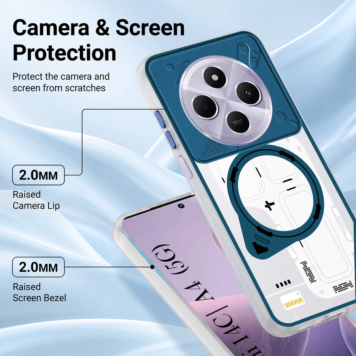 For Redmi A4 5G | Xiaomi Redmi 14C Metallic Back Cover Case (Metallic Camera Protection & Buttons | Translucent Milky Shade | Hard Polycarbonate)