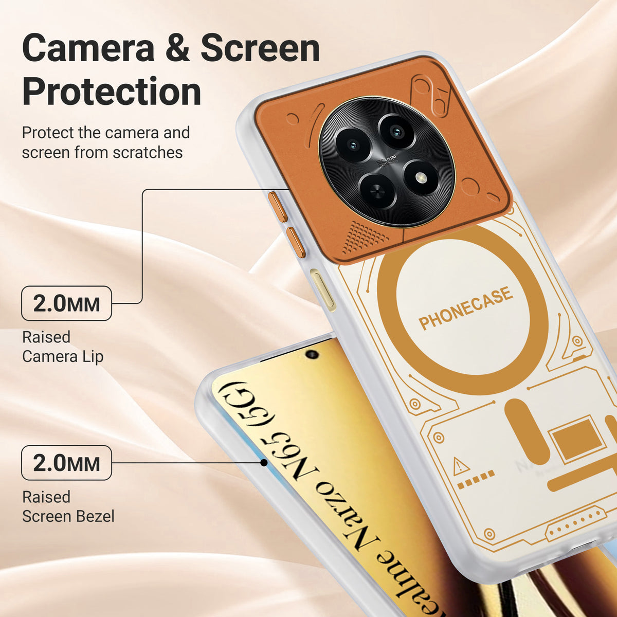 For Realme Narzo N65 5G Metallic Back Cover Case (Metallic Camera Protection & Buttons | Translucent Milky Shade | Hard Polycarbonate)